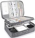 Bolsa organizadora de cable de viaje, bolsa de almacenamiento de accesorios electrónicos de doble capa, bolsa universal de viaje para cables, banco de energía, USB, de 11 x 8 x 4 in, color gris