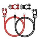 CERRXIAN 1 Pair Battery Connector Wires 10AWG Red and Black Car Battery Cable Aluminum Alloy Connector Clamp for Automotive Marine Solar Motorhome Motorcycle