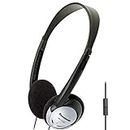 Panasonic Headphones, On-Ear Lightweight Earphones with Microphone and XBS for Extra Bass and Clear, Natural Sound, 3.5mm Jack for Phones and Laptops, Work from Home - RP-HT21M (Black & Silver)