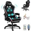 Bluetooth Gaming Chair with Speakers,Comfortable LED Light Massage Ergonomic Video Chair with Footrest PC Chairs for Office Chair Gaming with Headrest and Lumbar Pillow,Black