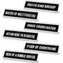 Coume 6 Pcs Office Chaos Coordinator Funny Desk Signs Novelty Nameplate Funny Desk Plaque Office Home Desk Supply Accessories for Women Men Coworker Boss Gift 10 x 2 Inch, Black and Silver