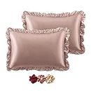 LAKULISH COLLECTION Lc Satin Silk Pillow Covers for Hair and Skin-with Satin Scrunchies, Pillow Covers for Hair and Skin 2pack |Silk Scrunchies for Women 3pack|Silk Pillow Case (Rose Taupe), 400 TC