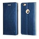 Belemay iPhone 6s Case, iPhone 6 Case, Genuine Leather Case Slim Wallet, Flip Folio Cover Card Holder Slots, Kickstand, Cash Pocket Compatible iPhone 6s / iPhone 6, Blue