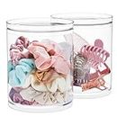 STORi Bella Tall Scrunchie Holder | Stackable Clear Plastic Container (Set of 2) Round Vanity Storage Organizers with Lids for Hair Accessories & Beauty Supplies | Made in USA