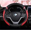 Leather Car Steering Wheel Cover for Women Ladies Girls Pink/Red/Blue/Purple Breathable Anti Slip Auto Steering Wheel Covers Universal 15"(38cm) Car Interior Accessories (BlackRed)
