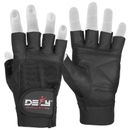 DEFY Real Leather Spandex Padded Gym Gloves Fitness Weightlifting Training Black
