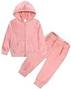 KEOYA Girls Casual Velour Tracksuit Velvet Sweatsuit Zip Up Hoodie and Jogger Set 2 Piece Athletic Outfits Pink 4-5T