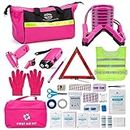 CALBEAU Car Emergency Kit for Women, Pink Emergency Roadside Assistance kit with Pink Car Safety Kit, Thoughtful Car Accessories Ready for New Drivers and Adventurers