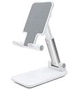 bodbop Cell Phone Stand for Desk Mobile Phone Holder Desktop Cell Phone Bracket Desk Foldable Phone Support Dock Compatible with iPhone Pro Max Plus Android Smartphone Stands Tabletop Holders (White)