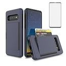 Asuwish Phone Case for Samsung Galaxy S10 Plus with Screen Protector Cover and Card Holder Stand Hybrid Cell Accessories Glaxay S10+ Galaxies S10plus 10S Edge S 10 10plus Cases Women Men Navy Blue