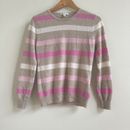 Victoria Hill 100% Pure Cashmere Size S Striped Pink Beige Cream White Sweater
