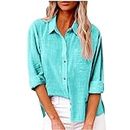 Best Cyber of Monday Deals Womens Cotton Linen Button Down Shirts 2024 Casual Long Sleeve Tops Solid Color Shirts Loose Work Blouses with Pockets