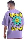 Peace and Humour Mens Oversized fit Half Sleeve Graphic Printed Cotton T-Shirt T-Shirt - Lilac, L