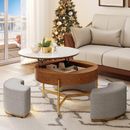 Round Lift Top Coffee Table w/ Storage Hidden Compartment 3 Stools Living Room