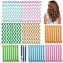 64 Pcs 50cm Wave Hair Curlers Magic Styling Kit Water Ripple Spiral Curls No Heat Rollers 2 Hooks Dividers Formers For Women Lady Long Hair Diy Curler With Hook