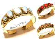 Opal Cuff, Coarl Bracciali, Sunstone Bangle Brass Gemstone Jewelry 3p SMH345