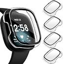 [4 Pack] iVoler Screen Protector Tempered Glass for Fitbit Sense/Versa 3/Versa 4 Smart Watch, Hard PC case with Bumper Cover Sensitive Touch Full Coverage Protective Case, Transparent
