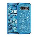Asuwish Phone Case for Samsung Galaxy S10 Plus Cell Luxury Cover Hybrid Rugged Bling Glitter Shockproof Full Body Hard Heavy Duty Slim Accessories S10+ S10plus 10S Edge S 10 10plus Women Girls Blue