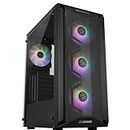 Zebronics Invader Mid-Tower Premium Gaming Cabinet Eatx/ATX/Matx, 3X 120Mm Front + 1X 120Mm Rear Fan, Argb Inner Glow, RGB Led Control, Magnetic Dust Filter(Black) - Tempered Glass