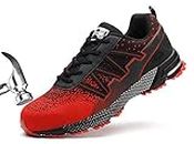 ziitop Steel Toe Mens Safety Work Shoes Indestructible Lightweight Breathable Mesh Safety Shoes Industrial Construction Sneakers for Men Red