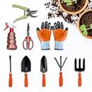 Cinagro Garden Tools Kit, 9 Pcs, Weeder, 2 Trowels, Hand Fork, Cultivator, Scissors, Pruner, Gardening Hand Gloves, Spray Pump | Gardening Tools Kit for Home Garden, Garden Accessories Home Gardening