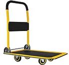 Upgraded Lifetime Home Extra Large Foldable Push Cart Dolly | 660 lbs. Capacity Moving Platform Hand Truck | Heavy Duty Space Saving Collapsible | Swivel Push Handle Flat Bed Wagon - Yellow