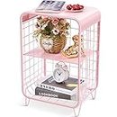 APEXCHASER Cute Pink Nightstand,Metal Side Table,3 Tier End Table with Storage,Vintage Bedside Table,Girls Bedroom Furniture,Coffee Table for Living Room,Bedroom,Dorm