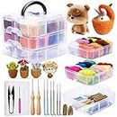 Needle Felting Kit, 24 Colors Wool Roving for Felting, Complete Needle Felting Starter Kit with Basic Felt Tools and Supplies Wool Fibre Hand Spinning Craft Wet Felting Material for Beginners 5g/Color