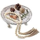 Kathfly Wooden Decorative Bowl Set Round Paulownia Wood Centerpiece Dough Bowls Farmhouse Beads Garland with Tassels Natural Wooden Serving Bowl for Home Decor Parties Tabletop Centerpiece
