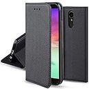 Moozy Hülle Flip Case für LG K10 2017, Schwarz - Dünne Magnetische Klapphülle Handyhülle mit Kartenfach und Standfunktion