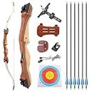 HNZMDY Archery Recurve Bow and Arrow Set for Adult & Youth Beginner 48" 54" Wooden Takedown Recurve Bow 68" Right Handed for Outdoor Training Practice 10-34lbs (22lbs, 68inch)