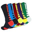 5 Pairs Mens Athletic Crew Socks Elite Basketball Sport Cushioned Long Compression Sock,6.5-11.5 (Black Blue Green Purple Red)
