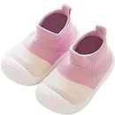 BaErSan Baby Sock Shoes Mesh Breathable Infant First Walking Shoes Soft Lightweight Unisex Toddler Sneakers Rubber Sole Non-Slip Cute Cartoon Pink1 Size13-18 Months