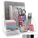 Acrylic Office Desk Organizer with Drawer, 9 Compartments, Clear All in One Office Supplies and Cool Desk Accessories Organizer, Enhance Your Office Decor Desktop Organizer (Clear)