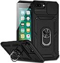 ELICA Anti-Scratch Shockproof Rugged Hard Armour Cover with Slide Camera Cover + Rotating Finger Ring Stand for iPhone 6 Plus (5.5 INCH) - Black (Sliding Camera Window)
