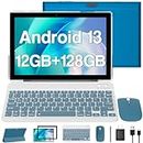 2024 Newest Android 13 Tablet 10 Inch, 12GB RAM 128GB ROM/1TB Expandable Tablet PC, 2 in 1 Tablets with Keyboard, Quad-Core 2.0GHz CPU HD Screen, Google Certified 5G WiFi 6 BT 5.0 (Blue)