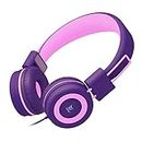 Yomuse C89 Kids Headphones, Wired Headphone Without Microphone, On Ear Headphone with Adjustable, 3.5mm Aux Nylon Cable, Foldable Headphones for School Travel Girls Boys Adults (Pink Purple)