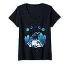 Femme Chat noir sorcière en cristal Alchemy Kawaii Goth T-Shirt avec Col en V