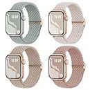 Braided Solo Loop 4-Pack Compatible with Apple Watch Band 38mm 40mm 41mm 42mm 44mm 45mm 49mm, Adjustable Stretchy Elastic Straps Women for iWatch Series SE 9 8 7 6 5 4 3 2 1, Ultra, Ultra 2