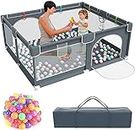HAOIOPM Baby Playpen Set,180 * 150 * 73CM Large playpen, with 50 Balls, 4 Hand Loops and a Storage Bag,for Toddlers with Breathable Mesh,Sturdy Play Yard for Toddler