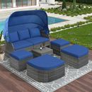 Latitude Run® Dotti 6 Piece Outdoor Patio Furniture Set Daybed Sunbed w/ Retractable Canopy Conversation Set Synthetic Wicker/All | Wayfair