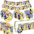 Beauty and the Beast Party supplies - Beauty and the Beast Birthday Decorations Including Banners,Plates,Napkins,Cups,Tablecover Per for Princess Birthday Party Decoration (yellow)