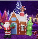 Pan de jengibre de Navidad inflable al aire libre casa de Santa con LED incorporado 7 pies NUEVO