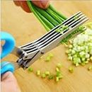 TALISH Multi-Functional Stainless Steel Kitchen Knives 5 Layers Scissors for Kitchen uses Cut Herb Spices Cooking Tools Vegetable Cutter with Cleaning Brush (Multicolor) - Set of 1