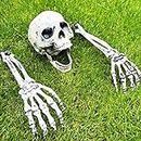 Skelett Halloween Deko Garten gruselig – Totenkopf Deko – Schädel mit Skelett Hand – Skelett Lebensgroß für Outdoor Friedhof Dekorationen – 3 Teile