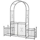 Outsunny 7.2FT Metal Garden Arbor Arch with Double Doors, 2 Side Planter Baskets, Climbing Vine Frame, Black