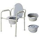 LIVINGbasics 7 Position Bedside Commode Chair Aluminum alloy Toilet Seat Chair With Folding Commode Bucket, Versatile Design