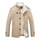Sun Lorence Men's Stand Collar Wool Blend Single Breasted Pea Coat With Fleece Lined Khaki M