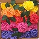 LUSSO LIA 25 rose decorative artificiali in schiuma con steli pieghevoli per bouquet di nozze, anniversario, San Valentino, tavola e decorazione per la casa, fai da te, arti e mestieri (arcobaleno)