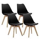 CangLong Side Mid Century Modern Chair with Wood Legs for Kitchen, Living,Dining Room, Set of 4, Black, Plastic, Foam, Noir, Pack of 4